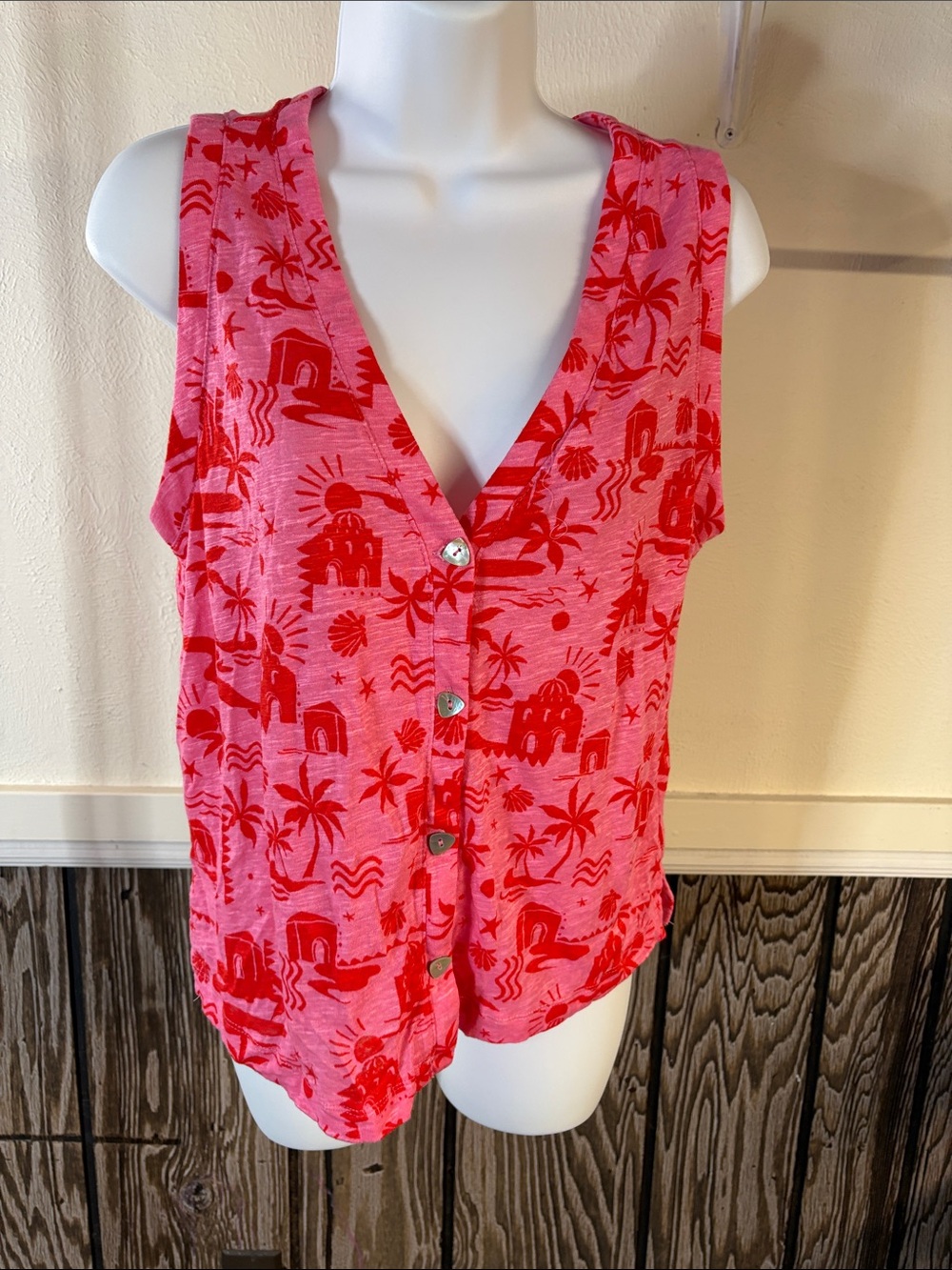 Cynthia Rowley Pink Tank Top with Red Tropical Print